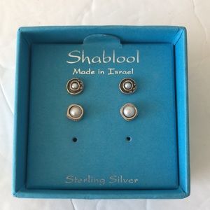 Shablool Mini 2 pairs fresh water Pearl Sterling Silver Stud earrings in…